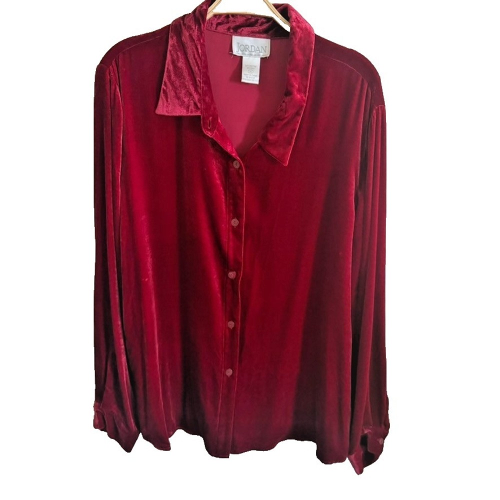 Vintage Jordan Silk Blend Velvet Button-Up Long Sleeve Blouse Shirt‎  XL Vibrant
